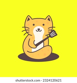 cat pets cooking chef spatula cute cartoon mascot logo vector icon illustration