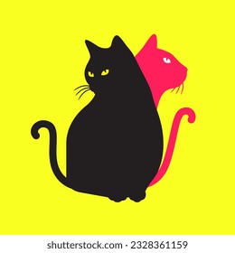 cat pets friends male and female simple mascot modern logo vector icon illustration