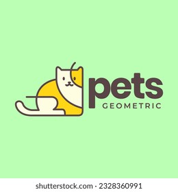 cat pets geometric modern circle mascot minimal colorful logo vector icon illustration