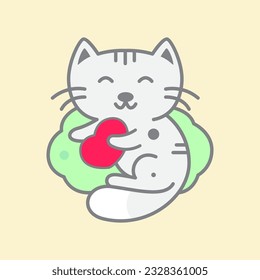cat pets grey cute lover heart sleep relax cartoon cute modern mascot logo vector icon illustration
