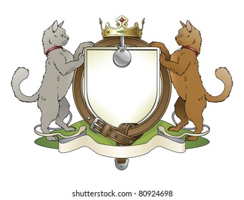 Cat pets heraldic shield coat of arms. Notice the collar instead of garter.