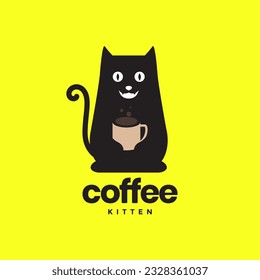 cat pets hold glass drink coffee warm mascot cartoon cute simple modern logo vector icon illustration