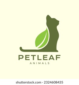 cat pets leaf leaves nature modern minimal simple mascot logo vector icon illustration