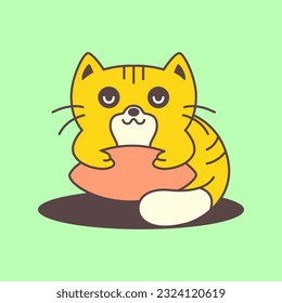cat pets pillow lazy sleep cute mascot cartoon logo vector icon illustration