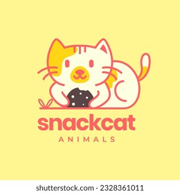 cat pets snack food eat mascot cartoon colorful modern logo vector icon illustration