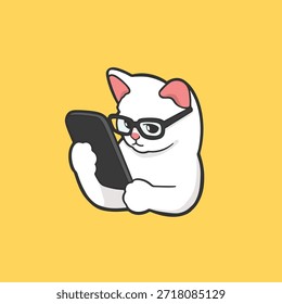 Gato con el teléfono Meme Sticker Vector Lindo Ilustración
