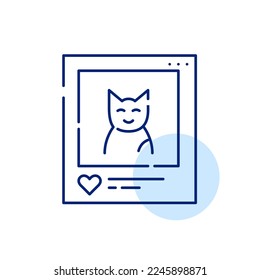 Cat picture on social media with likes. Pixel perfect, editable stroke icon