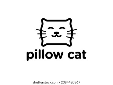 cat pillow logo design, pet care style line art vector illustration