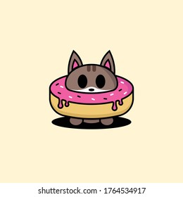 Gato en un donut rosado