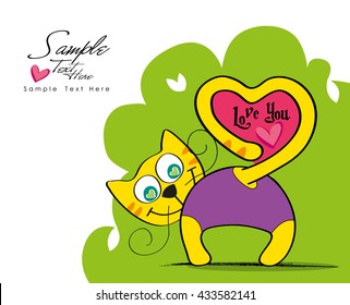 Cat and pink heart symbol with her tail