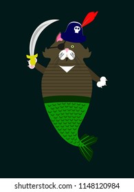 Cat as pirate with cutlass. Vector illustration