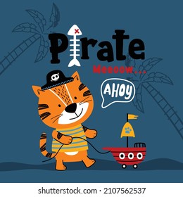cat the pirate funny animal cartoon