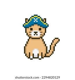 Cat with pirate hat, pixel art meme