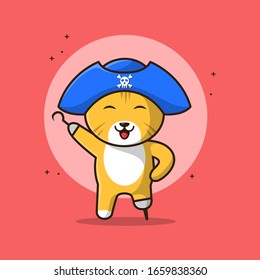 Cat Pirate Mascot Character, Cute Cat Pirate Vector Icon Illustration, Flat Cartoon Style Illustration
