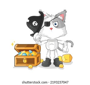 the cat pirate with treasure mascot. cartoon vector