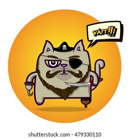Cat pirate vector illustration.Captain hook.  