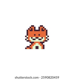Cat pixel art character icon, flat style vector isolated illustration. Design elements for logo pet shop, veterinary clinics, sticker, children mobile application. Game assets. 