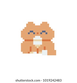 Cat pixel art icon isolated vector illustration. Cute pet. Stickers design. Logo design template for pet shops, veterinary clinics and animal shelters homeless.