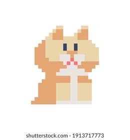 Cat Pixel Art Icon Isolated Vector Illustration. Cute Pet. Stickers Design. Logo Design Template For Pet Shops, Veterinary Clinics And Animal Shelters Homeless.