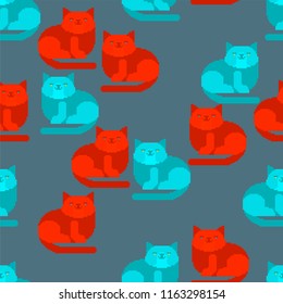 Cat pixel art pattern seamless. 8 bit Digital home pet background. Vector ornament
