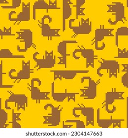 Cat pixel art pattern seamless. 8 bit pat background. pixelated Baby fabric texture