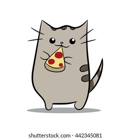 Cat With A Pizza. Vector Illustration  