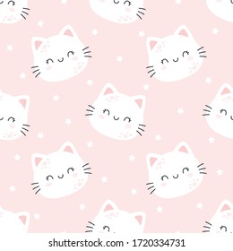 Cat planet seamless background repeating pattern, wallpaper background, cute seamless pattern background