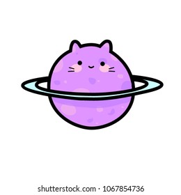 Cat planet, vector for postcard, sticker, printing on a T-shirt, children's picture