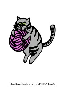 Cat play ball cartoon