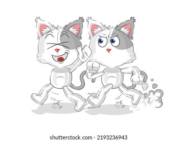 the cat play chase cartoon. cartoon mascot vector