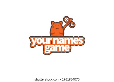 Cat Play Games - Logo Icon Vector Custom Version Fits For : Logo Exploration, Games, Artwork, Graphic, Wallpaper, Icon, Fun, Media, Kids, Toys