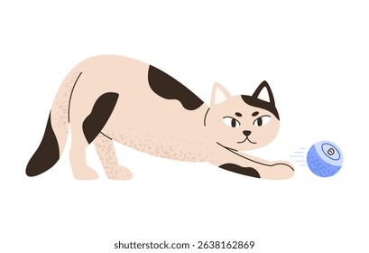 Cat play with interactive ball. Pet with electronic device. Flat vector illustration isolated on white background.