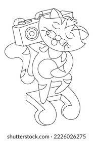 cat with play music coloring page or book for kid vector