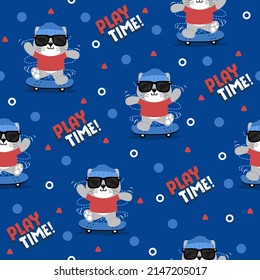 Cat play skateboard cartoon pattern design concepts