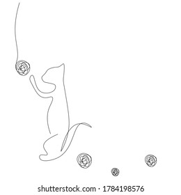 Cat play with toy ball line drawing. Vector illustration