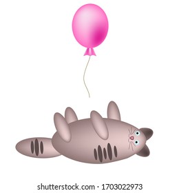 The cat is played with a balloon. 3d Vector illustration.
