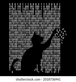 cat is playing with art he binarycode design vector illustration for use in design and print poster canvas