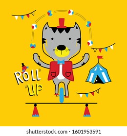 cat playing ball in circus funny animal cartoon,vector illustration