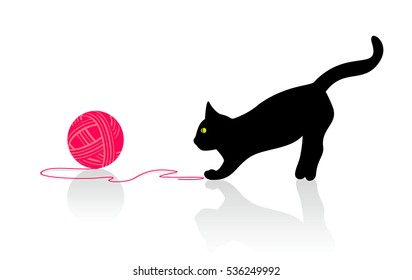 Cat playing with a ball of thread, vector