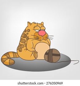 Cat playing with a ball of yarn.