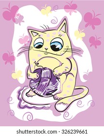 cat playing with a ball of yarn