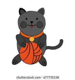 cat playing with ball of yarn cartoon pet animal icon image 