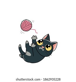 cat playing ball of yarn, vector graphic illustration, used for stickers, templates, clothing designs, logos and other designs