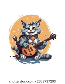 Cat playing banjo cottage core illustration, Cat playing banjo design