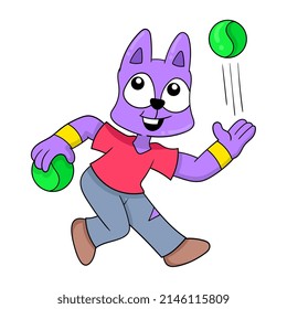 cat playing baseball, vector illustration art. doodle icon image kawaii.