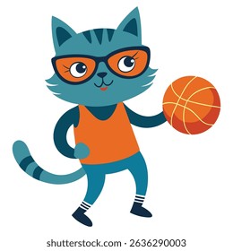 a cat playing basketball with wearing sunglass