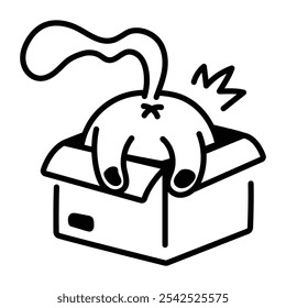 Cat playing with a box, doodle style icon 

