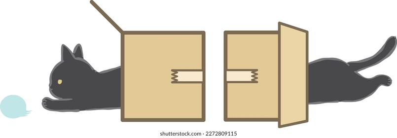 Cat playing with box.
Hand drawn black cat isolated on white background.