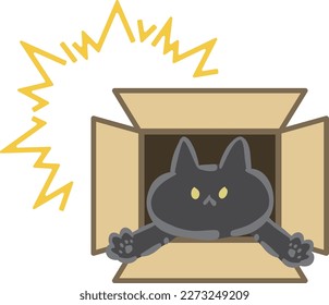 Cat playing with box.
Hand drawn black cat isolated on white background.