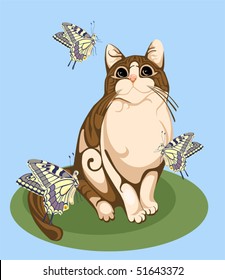 cat playing with butterflies.eps 10